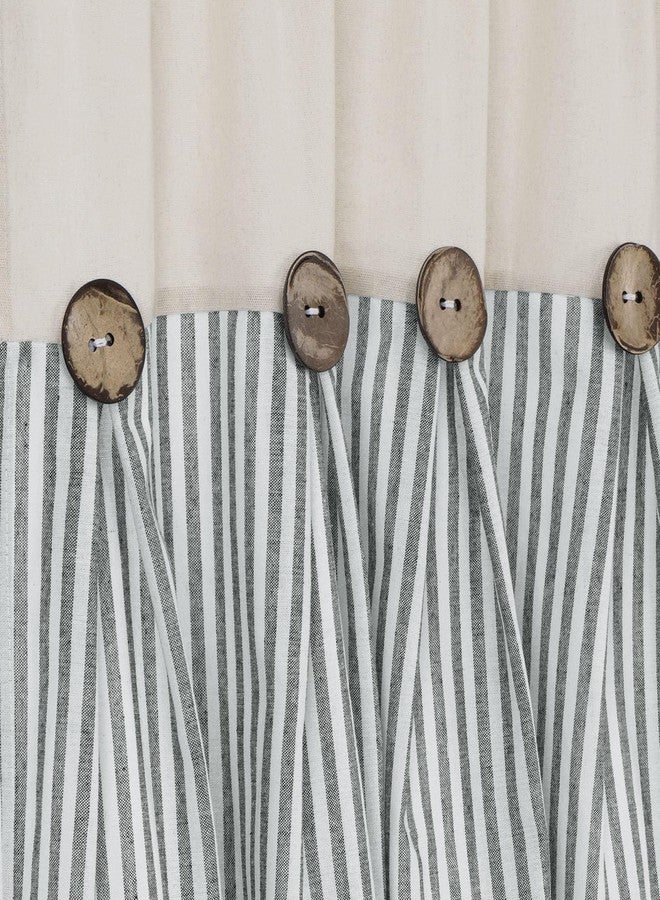 BLEUM CADE Cotton Linen Farmhouse Kitchen Curtains 24 Inch Boho Rustic Button Tier Curtains Natural/Sage Green Stripe Color Block Curtain Rod Pocket Small Window Curtain for Cafe Bathroom Bedroom Drapes - Image 3